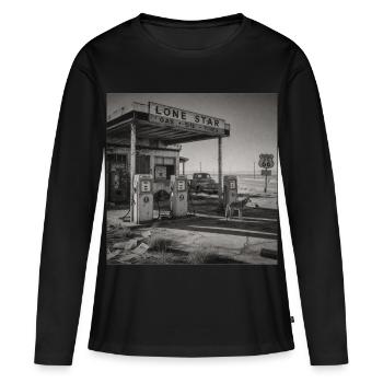 Route Station-service Lieux Oubliés Crimes anciens avec des animaux - T-shirt manches longues Premium bio Femme - noir - Devant - Julia (174cm)
