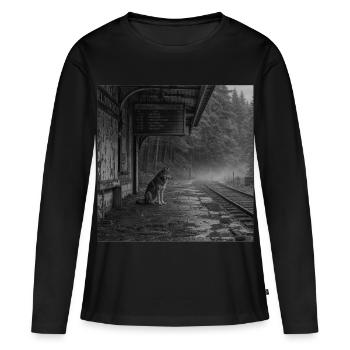 Loup Lieu Perdu Mystère Crime Animal Forêt Sombre - T-shirt manches longues Premium bio Femme - noir - Devant - Julia (174cm)