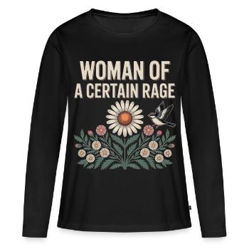 Woman Of A Certain Rage Blumen Vogel Shirt Sticker - Frauen Premium Bio Langarmshirt - Schwarz - Vorne - Julia (174cm)
