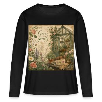 Grow Gently Vintage Poster Gewächshaus Deko Blumen - Frauen Premium Bio Langarmshirt - Schwarz - Vorne - Julia (174cm)