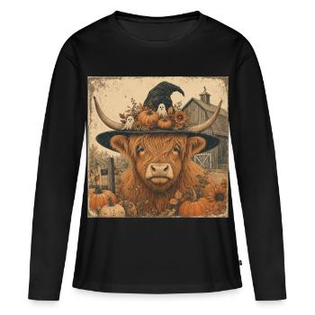 Schottisches Rind Halloween Hoodie Vintage Cow - Frauen Premium Bio Langarmshirt - Schwarz - Vorne - Julia (174cm)
