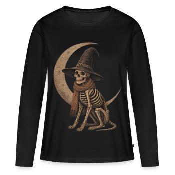 Décoration d’Halloween avec un sweat à capuche squelette sorcière sorcière - T-shirt manches longues Premium bio Femme - noir - Devant - Julia (174cm)