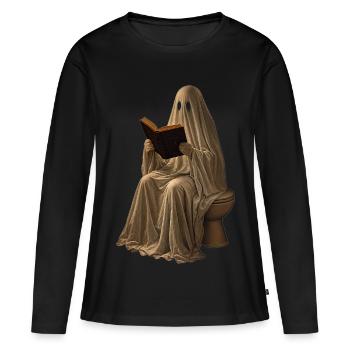 Ghost Reads Book Sweat à capuche toilettes Halloween rétro - T-shirt manches longues Premium bio Femme - noir - Devant - Julia (174cm)