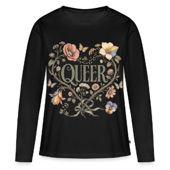 T-shirt queer en forme de cœur floral LGBTQ Pride Vintage - T-shirt manches longues Premium bio Femme - noir - Devant - Julia (174cm)