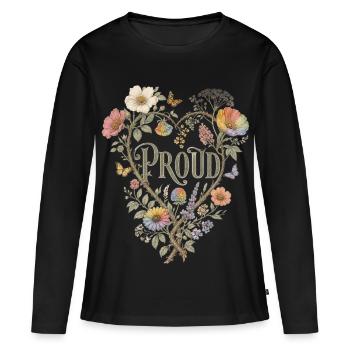 T-shirt fier en forme de cœur floral LGBTQ Pride vintage - T-shirt manches longues Premium bio Femme - noir - Devant - Julia (174cm)