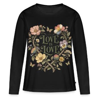 T-shirt fleuri Love Is Love Proud Vintage - T-shirt manches longues Premium bio Femme - noir - Devant - Julia (174cm)