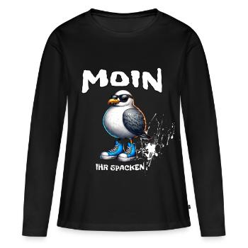 Moin Küstenvogel mit Sneaker Swag - Frauen Premium Bio Langarmshirt - Schwarz - Vorne - Julia (174cm)