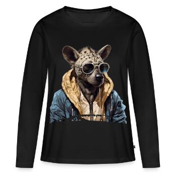Hyène tachetée style de rue | Amoureux des hyènes - T-shirt manches longues Premium bio Femme - noir - Devant - Julia (174cm)