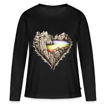 Regenbogensee in den Felsen. In Form eines Herzens. - Frauen Premium Bio Langarmshirt - Schwarz - Vorne - Julia (174cm)