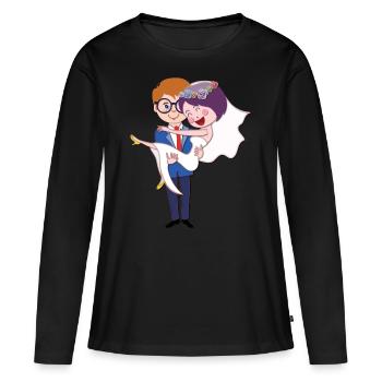 Mariage couple mariage - T-shirt manches longues Premium bio Femme - noir - Devant - Julia (174cm)