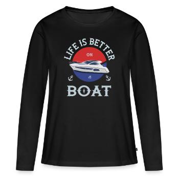 Boot - Frauen Premium Bio Langarmshirt - Schwarz - Vorne - Julia (174cm)