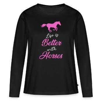 Cheval cheval d'équitation | conception - T-shirt manches longues Premium bio Femme - noir - Devant - Julia (174cm)