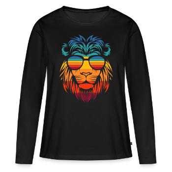 Cool lion in retro style with sunglasses - Women's Premium Organic Long Sleeve Shirt - black - Front - Julia (174cm)