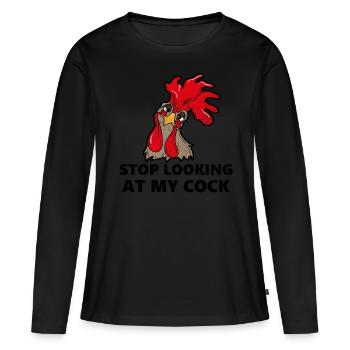 Arrête de regarder ma bite - T-shirt manches longues Premium bio Femme - noir - Devant - Julia (174cm)