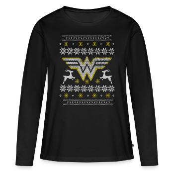 DC Comics Wonder Woman Weihnachten Ugly Sweater - Frauen Premium Bio Langarmshirt - Schwarz - Vorne - Julia (174cm)