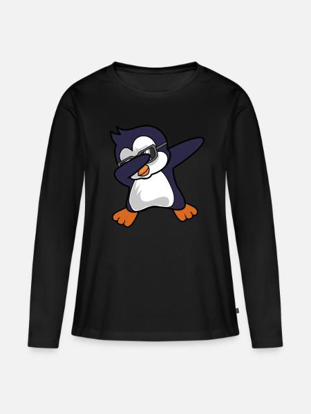 Pinguin Dab - Frauen Premium Bio Langarmshirt - Schwarz
