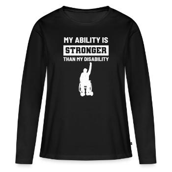 Fauteuil roulant handicapé - T-shirt manches longues Premium bio Femme - noir - Devant - Julia (174cm)