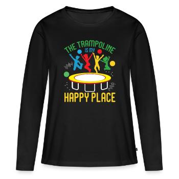 Trampoline is my happy place - Jumping Trampolin - Frauen Premium Bio Langarmshirt - Schwarz - Vorne - Julia (174cm)