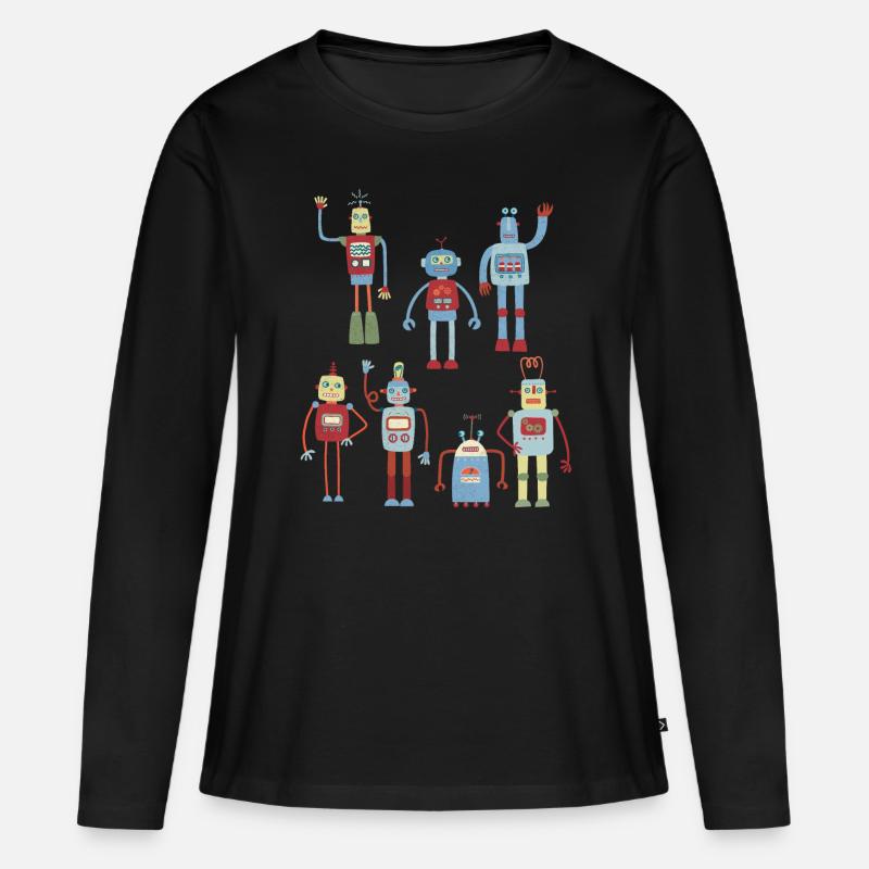 Roboter - Frauen Premium Bio Langarmshirt - Schwarz
