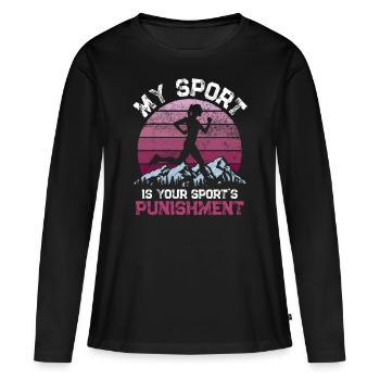 Jogger de coureur drôle en cours d'exécution cardio fitness - T-shirt manches longues Premium bio Femme - noir - Devant - Julia (174cm)
