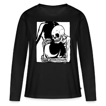 Fld.) Squelette Butt Hug | Gravure sur bois trouvé - T-shirt manches longues Premium bio Femme - noir - Devant - Julia (174cm)