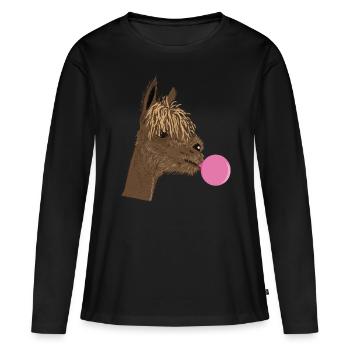 Alpaka mit Kaugummi - Frauen Premium Bio Langarmshirt - Schwarz - Vorne - Julia (174cm)