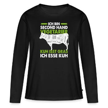 Second Hand Vegetarier Beef-Cuts Anti-Vegan Essen - Frauen Premium Bio Langarmshirt - Schwarz - Vorne - Julia (174cm)