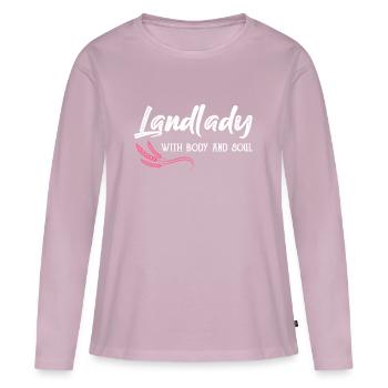 Propriétaire avec corps et âme - T-shirt manches longues Premium bio Femme - rose poudré - Devant - Julia (174cm)