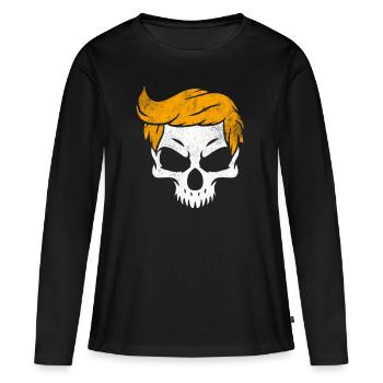 Totenkopf mit blonde Haaren - Frauen Premium Bio Langarmshirt - Schwarz - Vorne - Julia (174cm)