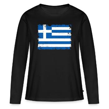 Grèce Pavillon - T-shirt manches longues Premium bio Femme - noir - Devant - Julia (174cm)
