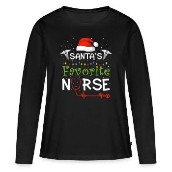 Infirmière préférée de Noël - T-shirt manches longues Premium bio Femme - noir - Devant - Julia (174cm)