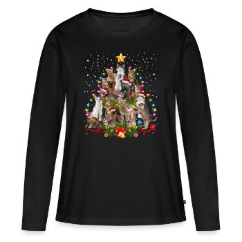 Weihnachtsbaum Katzen Weihnachten - Frauen Premium Bio Langarmshirt - Schwarz - Vorne - Julia (174cm)