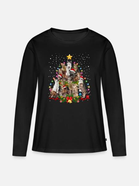 Funny cats Christmas tree Christmas cat - Women's Premium Organic Long Sleeve Shirt - black