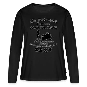 je suis une femme motarde - T-shirt manches longues Premium bio Femme - noir - Devant - Julia (174cm)