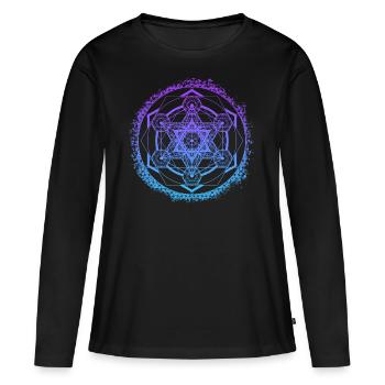 Symbole de géométrie sacrée de gradient de cube de Metatron - T-shirt manches longues Premium bio Femme - noir - Devant - Julia (174cm)