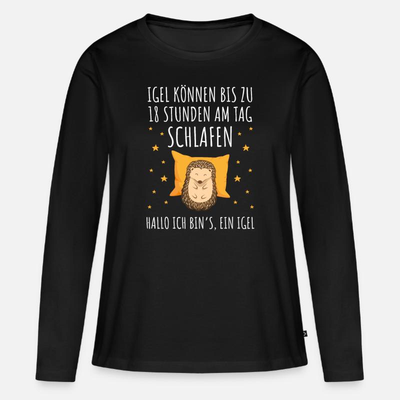 Igel Langschläfer Morgenmuffel Schlafmütze müde - Frauen Premium Bio Langarmshirt - Schwarz