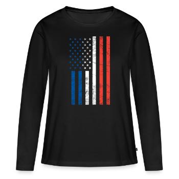 Drapeau français américain - T-shirt manches longues Premium bio Femme - noir - Devant - Julia (174cm)