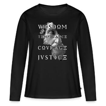 Vertus blanches du stoïcisme Sagesse Courage Justice - T-shirt manches longues Premium bio Femme - noir - Devant - Julia (174cm)