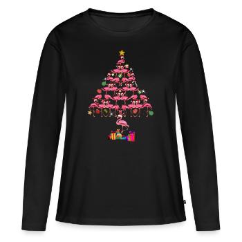 Noël rose avec sapin de Noël flamant rose - T-shirt manches longues Premium bio Femme - noir - Devant - Julia (174cm)