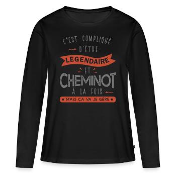 métier CHEMINOT papa, papy cheminot cadeau - T-shirt manches longues Premium bio Femme - noir - Devant - Julia (174cm)
