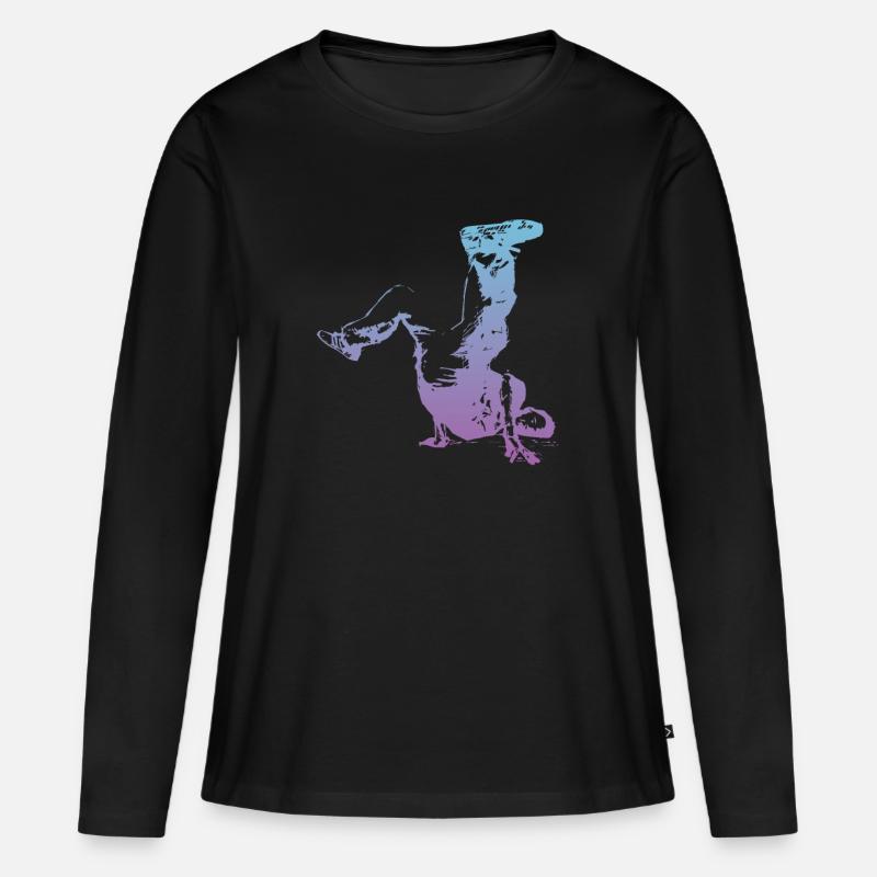 Breakdancer Silhouette Logo - Frauen Premium Bio Langarmshirt - Schwarz