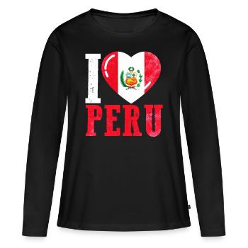 J’aime le Pérou - T-shirt manches longues Premium bio Femme - noir - Devant - Julia (174cm)