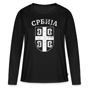 Serbie Cyrillique - T-shirt manches longues Premium bio Femme - noir - Devant - Julia (174cm)