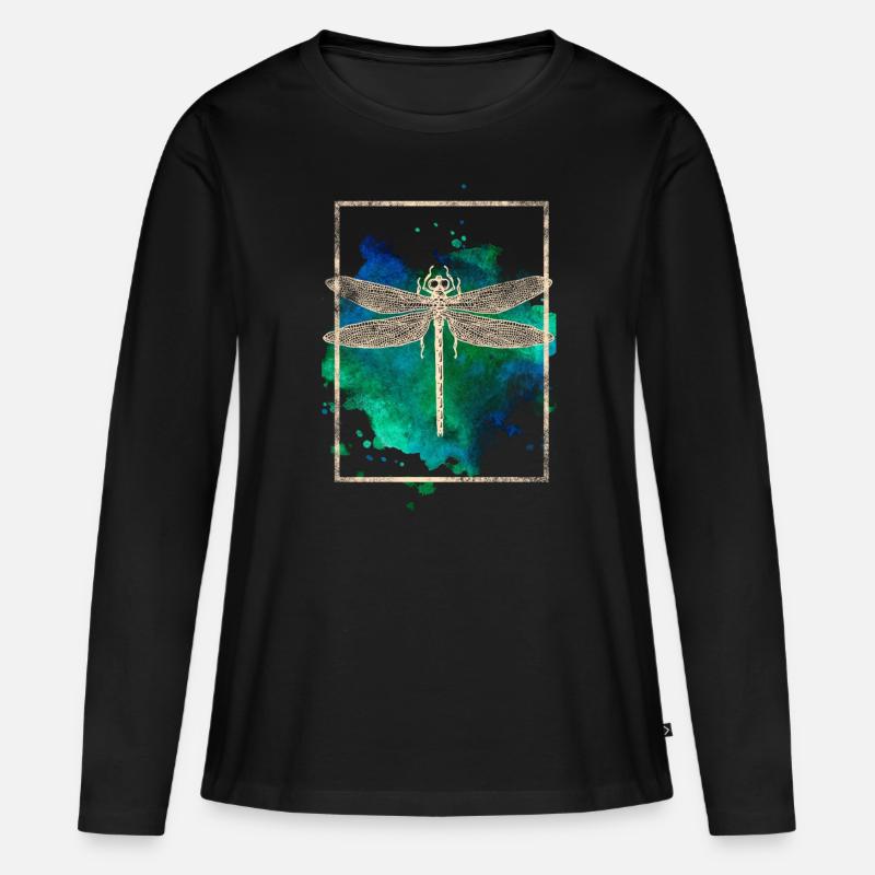 Libelle - Frauen Premium Bio Langarmshirt - Schwarz