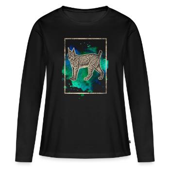 Luchs - Frauen Premium Bio Langarmshirt - Schwarz - Vorne - Julia (174cm)
