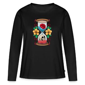 Hourglass with skull and rose time - Women's Premium Organic Long Sleeve Shirt - black - Front - Julia (174cm)