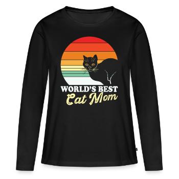 "Meilleure maman chat du monde | Conception de chats rétro - T-shirt manches longues Premium bio Femme - noir - Devant - Julia (174cm)