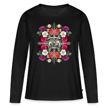 Jésus-Christ, Sacré-Cœur de Jésus, décor de roses - T-shirt manches longues Premium bio Femme - noir - Devant - Julia (174cm)