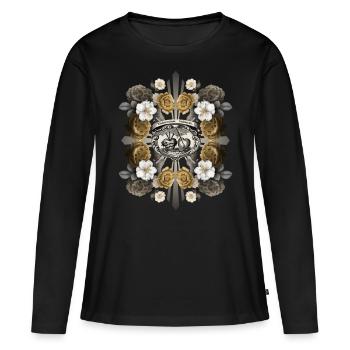 Jésus-Christ, Sacré-Cœur de Jésus, décor de roses - T-shirt manches longues Premium bio Femme - noir - Devant - Julia (174cm)
