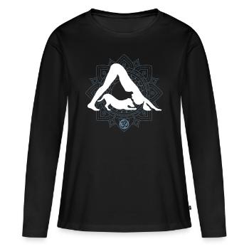 Yoga amusant avec chien | Mandala Om Symbole Namaste - T-shirt manches longues Premium bio Femme - noir - Devant - Julia (174cm)
